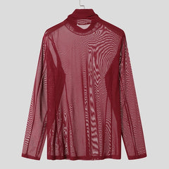 a flat lay of Wine Red Censored Mesh Turtleneck - pridevoyageshop.com - gay men's fashion, clubwear, party outfit
