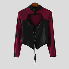 a flat lay of Wine Red Heartbreaker Corset Top - pridevoyageshop.com - gay men's fashion, clubwear, party outfit
