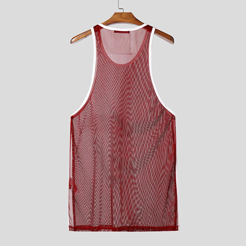 a flat lay of Wine Red The Proposition Mesh Tank - pridevoyageshop.com - gay men's fashion, clubwear, party outfit
