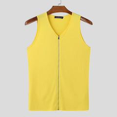 a flat lay of Yellow Door Unlocked Ribbed Zip Tank - pridevoyageshop.com - gay men's fashion, clubwear, party outfit
