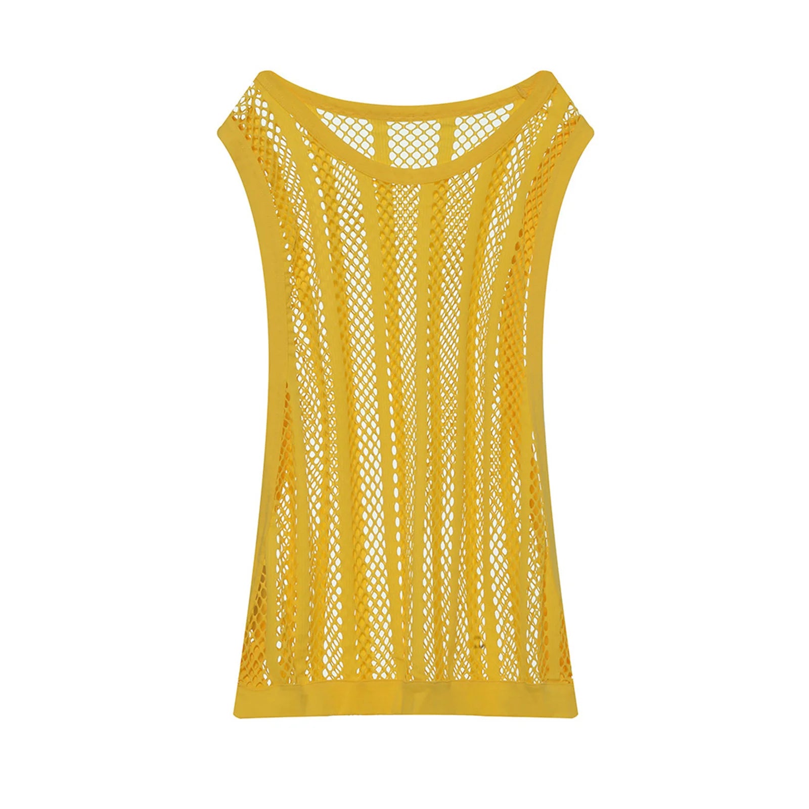 a flat lay of Yellow Pool Queen Net Top - pridevoyageshop.com - gay men's fashion, clubwear, party outfit
