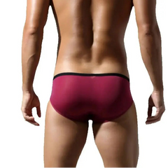a hot man in Burgundy Men’s Ultra Soft and Low Rise Bulge Brief - pridevoyageshop.com - gay men’s thongs, boxers, briefs and jockstraps