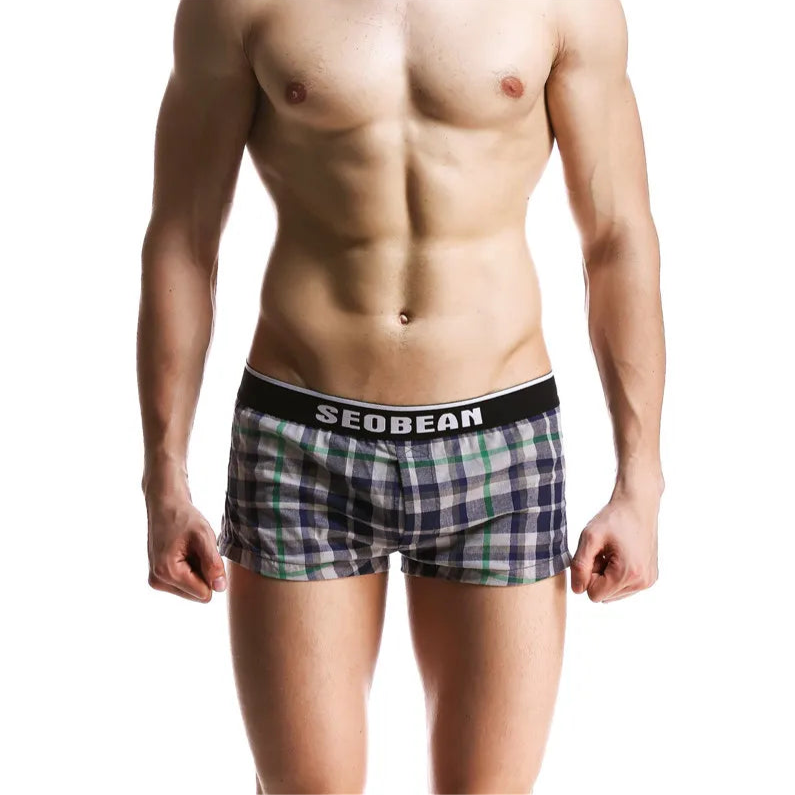 a hot man in Gray and Green Boi-Next-Door Plaid Boxers - pridevoyageshop.com - gay men’s thongs, boxers, briefs and jockstraps