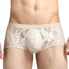 a hot man in beige Queen’s Secret Lace Boxers - pridevoyageshop.com - gay men’s thongs, boxers, briefs and jockstraps