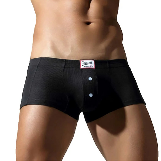 a hot man in black Button Me Boxer Briefs - pridevoyageshop.com - gay men’s thongs, boxers, briefs and jockstraps