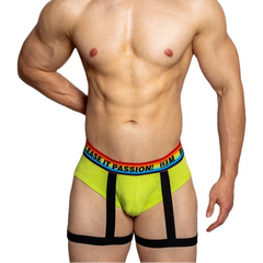 a hot man in green DM Pride Rainbow Passion Garter Briefs - pridevoyageshop.com - gay men’s thongs, boxers, briefs and jockstraps