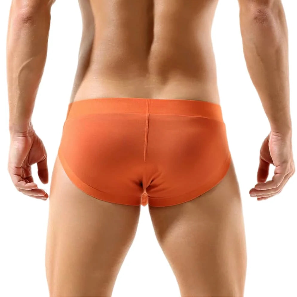 a hot man in orange Men’s Overlap Bulge Brief - pridevoyageshop.com - gay men’s thongs, boxers, briefs and jockstraps