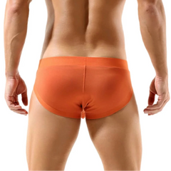 a hot man in orange Men’s Overlap Bulge Brief - pridevoyageshop.com - gay men’s thongs, boxers, briefs and jockstraps
