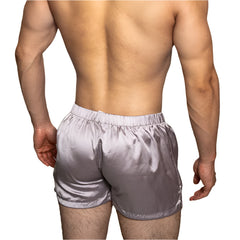 a hot man in silver DM Dirty Night Silk Boxers - pridevoyageshop.com - gay men’s thongs, boxers, briefs and jockstraps