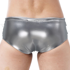 a hot man in silver Men’s High-Shine Drawstring Glossy Boxers - pridevoyageshop.com - gay men’s thongs, boxers, briefs and jockstraps
