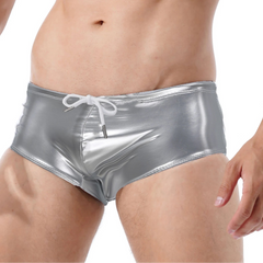 a hot man in silver Men’s High-Shine Drawstring Glossy Boxers - pridevoyageshop.com - gay men’s thongs, boxers, briefs and jockstraps