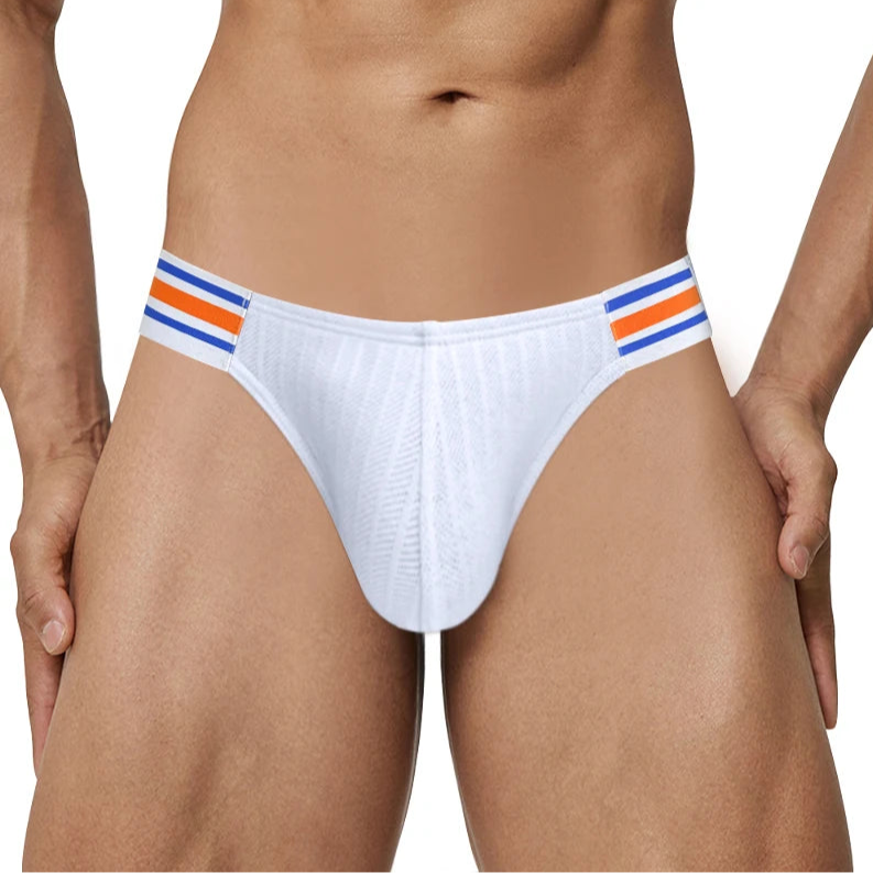 a hot man in white Men’s “Sporty Bulge” Low-Rise Brief - pridevoyageshop.com - gay men’s thongs, boxers, briefs and jockstraps