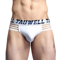 a hot man in white TAUWELL Men’s “Strap & Sizzle” Low-Rise Brief - pridevoyageshop.com - gay men’s thongs, boxers, briefs and jockstraps