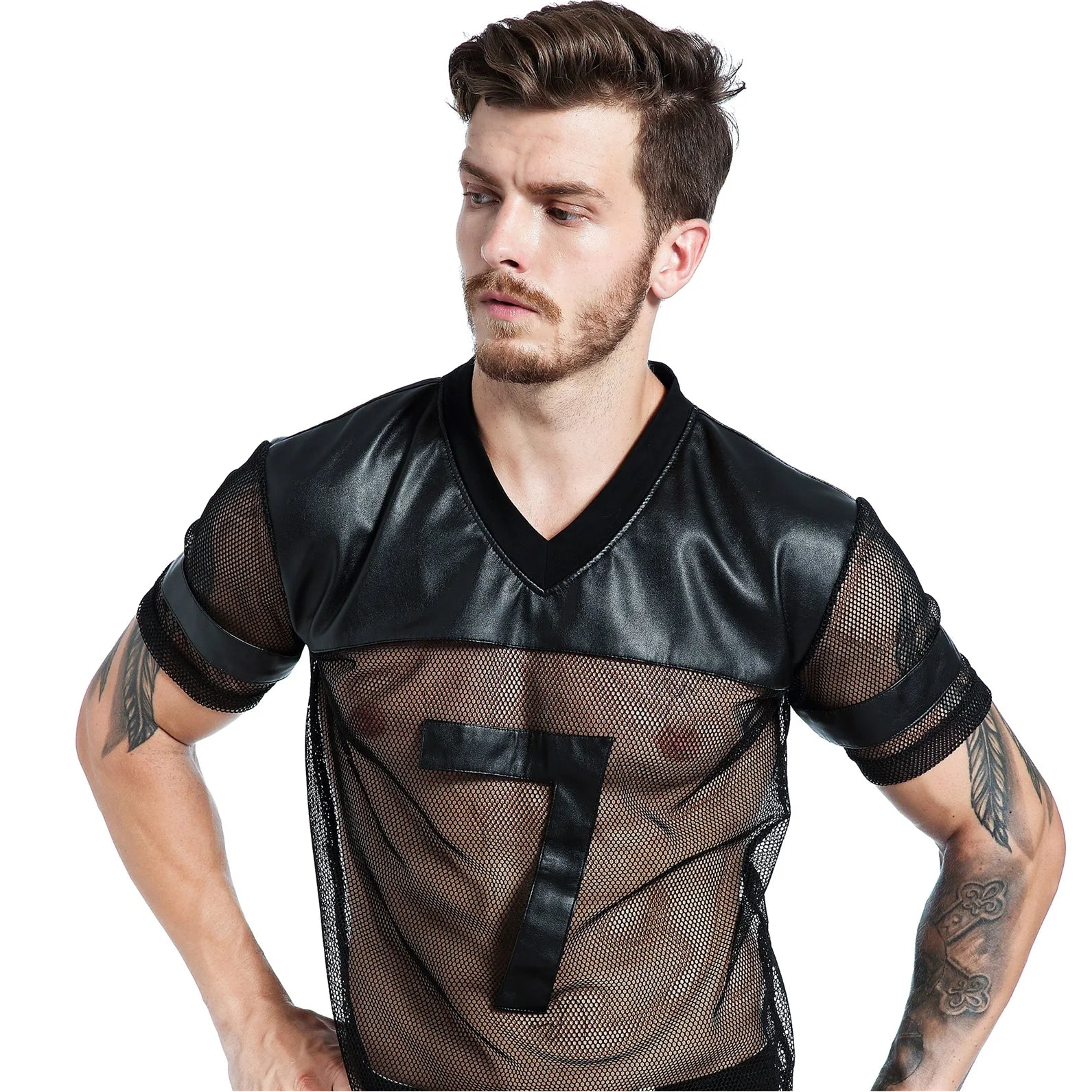 a sexy man in 7 Men’s The QB Mesh Jersey – pridevoyageshop.com – gay men’s harness, lingerie and fetish wear