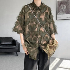 a sexy man in Army Green Starfall Fringe Shirt - pridevoyageshop.com - gay men's fashion, clubwear, party outfit
