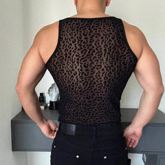 a sexy man in Black After Dark Panther Mesh Tank - pridevoyageshop.com - gay men's fashion, clubwear, party outfit

