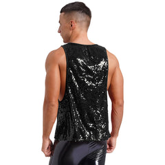 a sexy man in Black Bourbon Street Tease Deep Scoop Sequin Tank - pridevoyageshop.com - gay men's fashion, clubwear, party outfit
