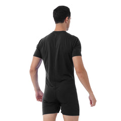 a sexy man in Black Boy Next Door Romper - pridevoyageshop.com - gay men's lingerie, bodywear, fetish wear
