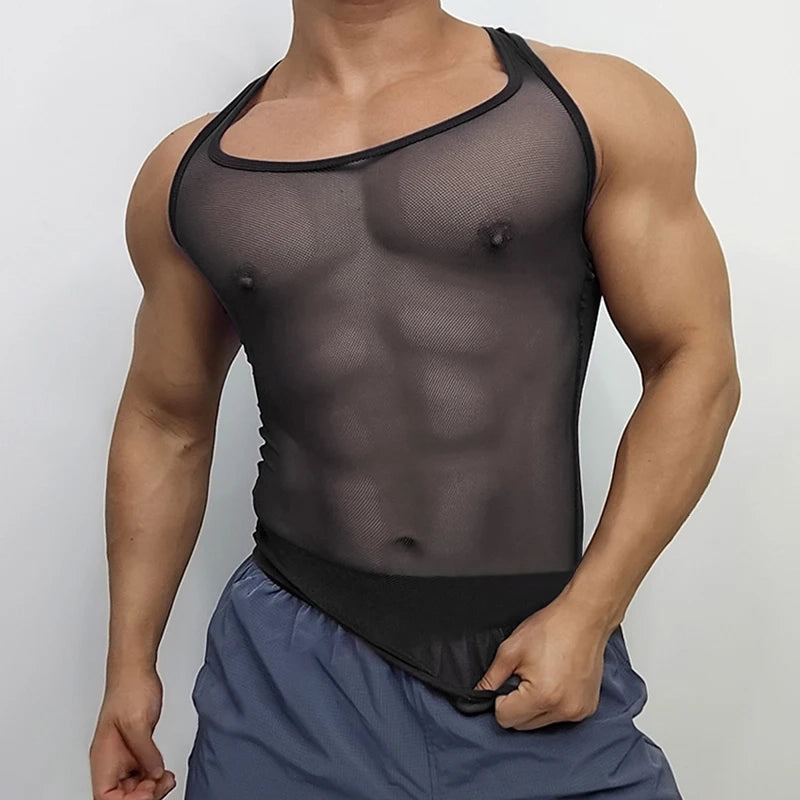 a sexy man in Black Boys’ Night Party Mesh Tank - pridevoyageshop.com - gay men's fashion, clubwear, party outfit
