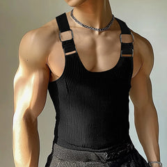 a sexy man in Black Boystown Buckle Baby Ribbed Tank - pridevoyageshop.com - gay men's fashion, clubwear, party outfit
