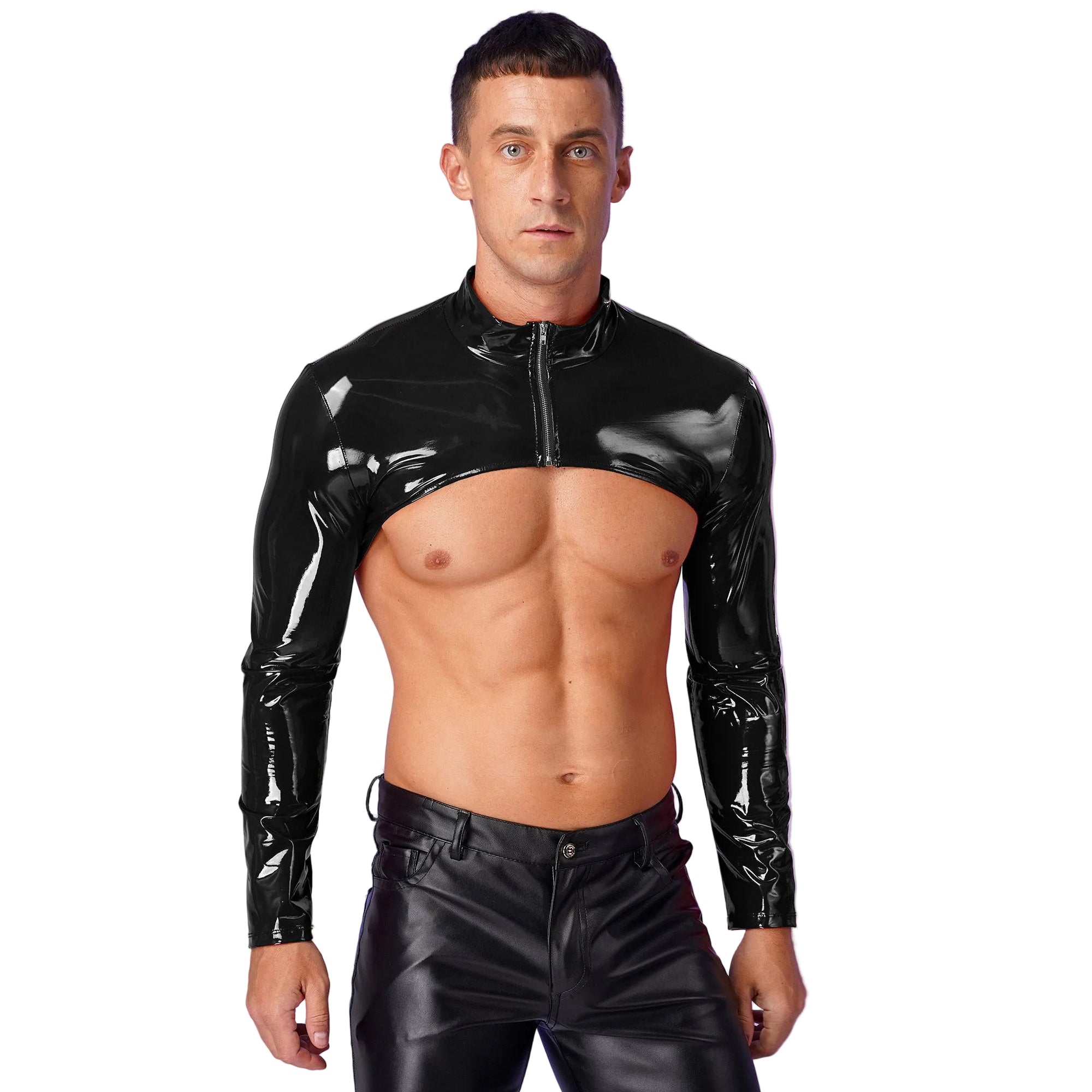 a sexy man in Black Boystown Drama PVC Bolero - pridevoyageshop.com - gay men's fashion, clubwear, party outfit

