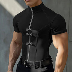 a sexy man in Black Castro Catwalk Zip Tee - pridevoyageshop.com - gay men's fashion, clubwear, party outfit
