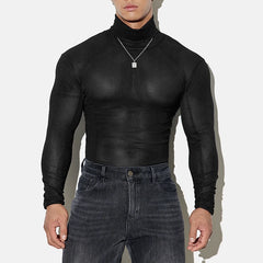 a sexy man in Black Censored Mesh Turtleneck - pridevoyageshop.com - gay men's fashion, clubwear, party outfit
