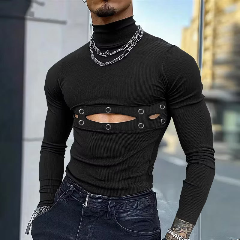 a sexy man in Black Charli Cutout Turtleneck - pridevoyageshop.com - gay men's fashion, clubwear, party outfit
