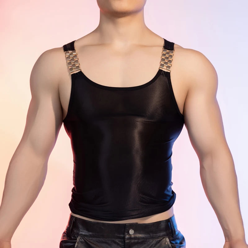 a sexy man in Black Circuit Chain Tank - pridevoyageshop.com - gay men's fashion, clubwear, party outfit
