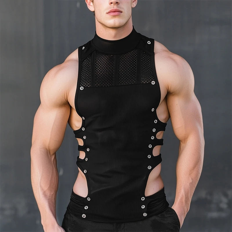 a sexy man in Black Cruising Bait Cutout Top - pridevoyageshop.com - gay men's harness, fetish gear, rave outfit
