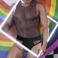 a sexy man in Black Drip Code Transparent Tank - pridevoyageshop.com - gay men's fashion, clubwear, party outfit

