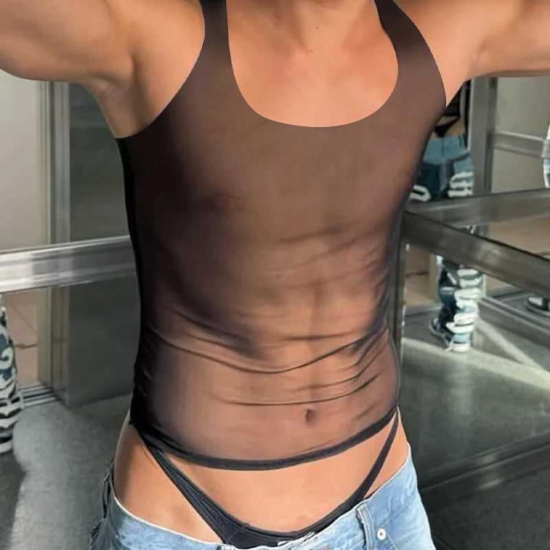 a sexy man in Black Drip Code Transparent Tank - pridevoyageshop.com - gay men's fashion, clubwear, party outfit
