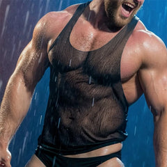 a sexy man in Black Drip Code Transparent Tank - pridevoyageshop.com - gay men's fashion, clubwear, party outfit
