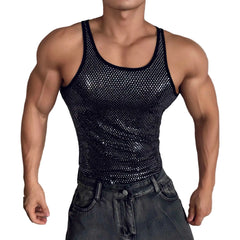 a sexy man in Black Go-Go Scoop Party Deep Scoop Sequin Tank - pridevoyageshop.com - gay men's fashion, clubwear, party outfit

