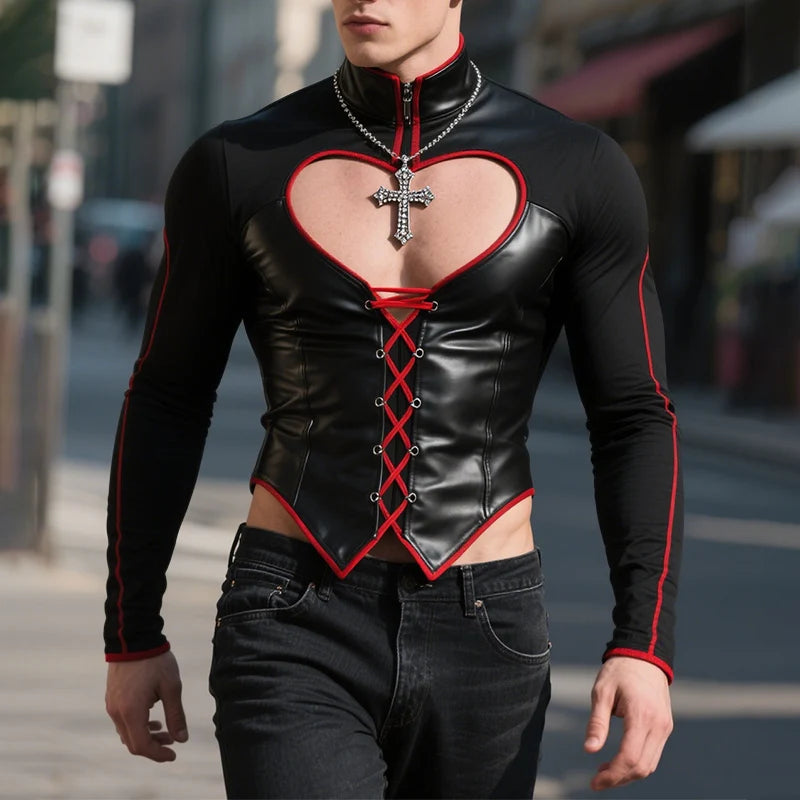 a sexy man in Black Heartbreaker Corset Top - pridevoyageshop.com - gay men's fashion, clubwear, party outfit
