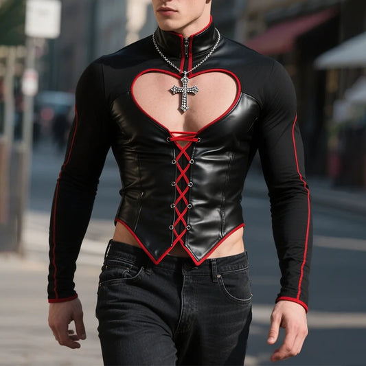 a sexy man in Black Heartbreaker Corset Top - pridevoyageshop.com - gay men's fashion, clubwear, party outfit
