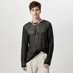 a sexy man in Black Hook Fishnet Long Sleeve Top - pridevoyageshop.com - gay men's fashion, clubwear, party outfit
