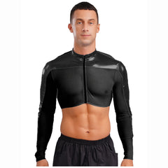 a sexy man in Black Hyperstrike Crop Jacket - pridevoyageshop.com - gay men's fashion, clubwear, party outfit
