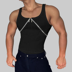 a sexy man in Black Market Days Zip Detail Ribbed Tank - pridevoyageshop.com - gay men's fashion, clubwear, party outfit
