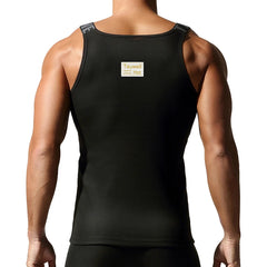 a sexy man in Black Muscle Mary Ribbed Strap Top - pridevoyageshop.com - gay men's fashion, clubwear, party outfit
