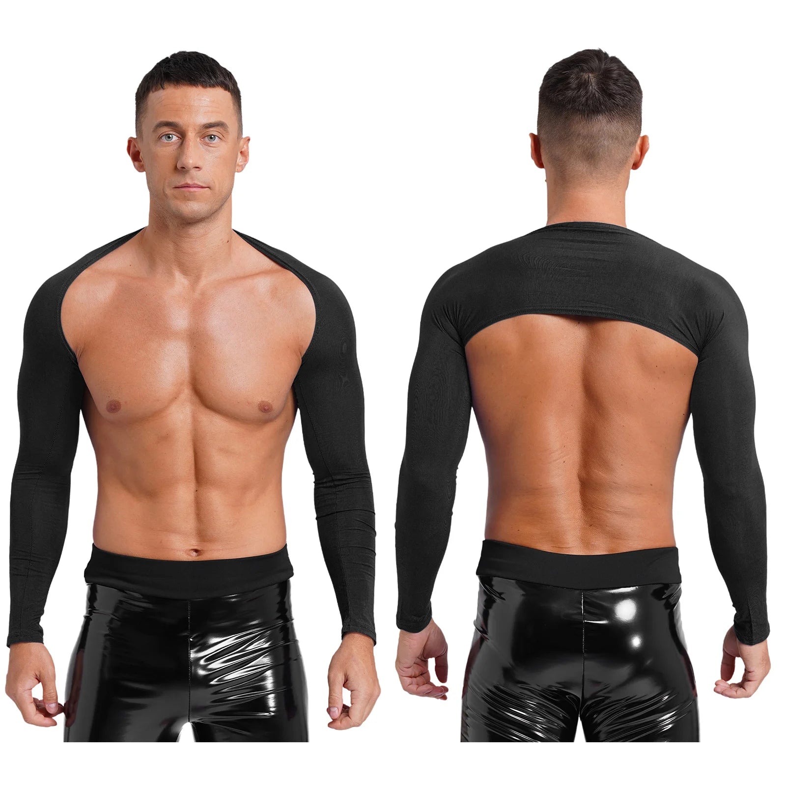 a sexy man in Black Night Bus Hookup Shrug - pridevoyageshop.com - gay men's fashion, clubwear, party outfit

