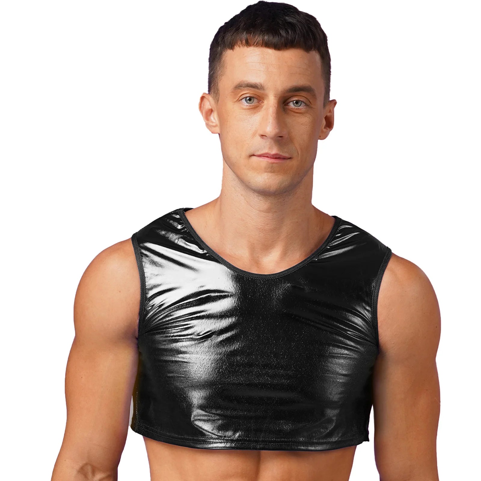 a sexy man in Black Panic Crop - pridevoyageshop.com - gay men's fashion, clubwear, party outfit
