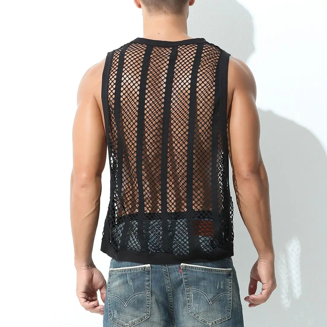 a sexy man in Black Pool Queen Net Top - pridevoyageshop.com - gay men's fashion, clubwear, party outfit
