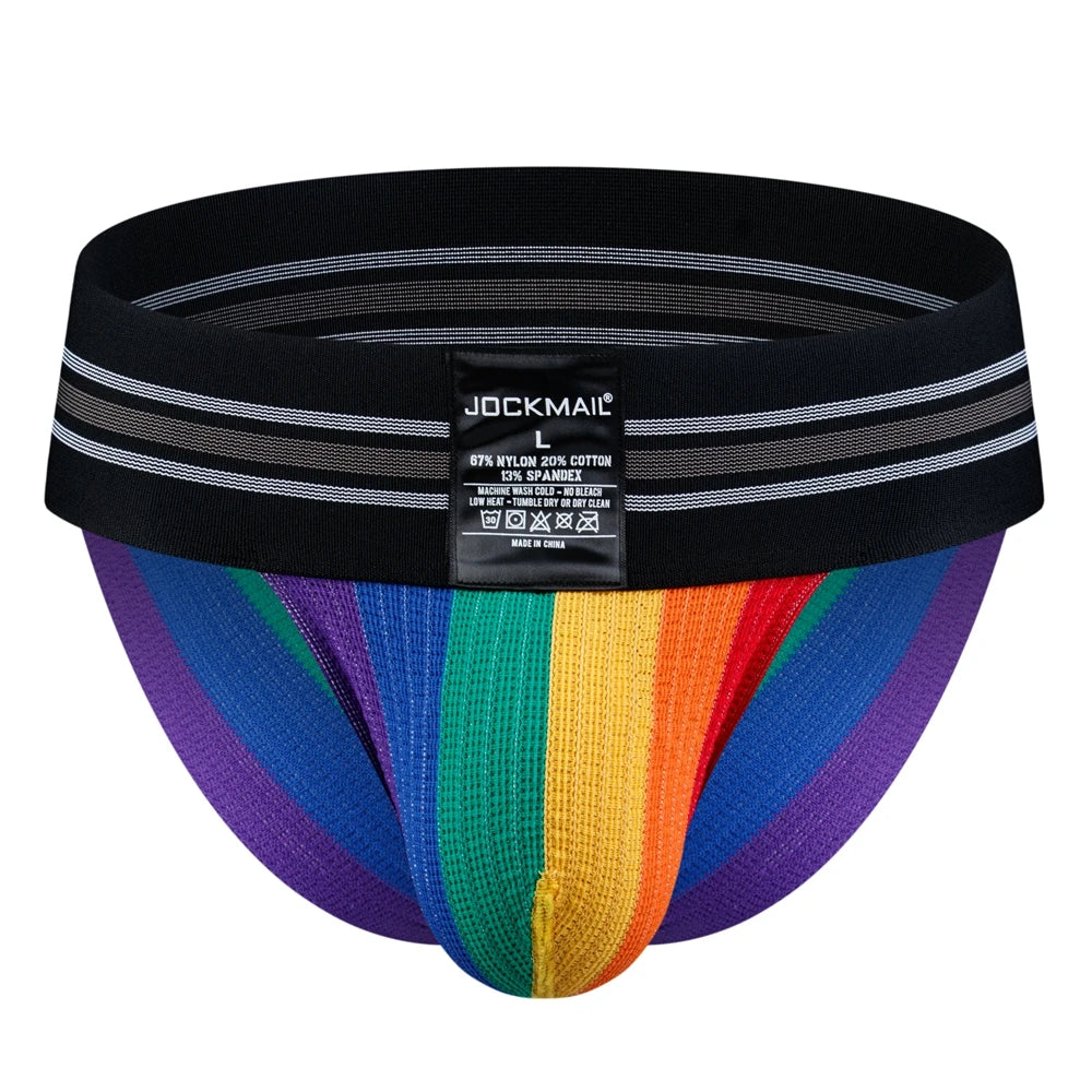 a sexy man in Black Pride Flash Bikini Brief - pridevoyageshop.com - gay men's underwear, Pride rainbow bikini