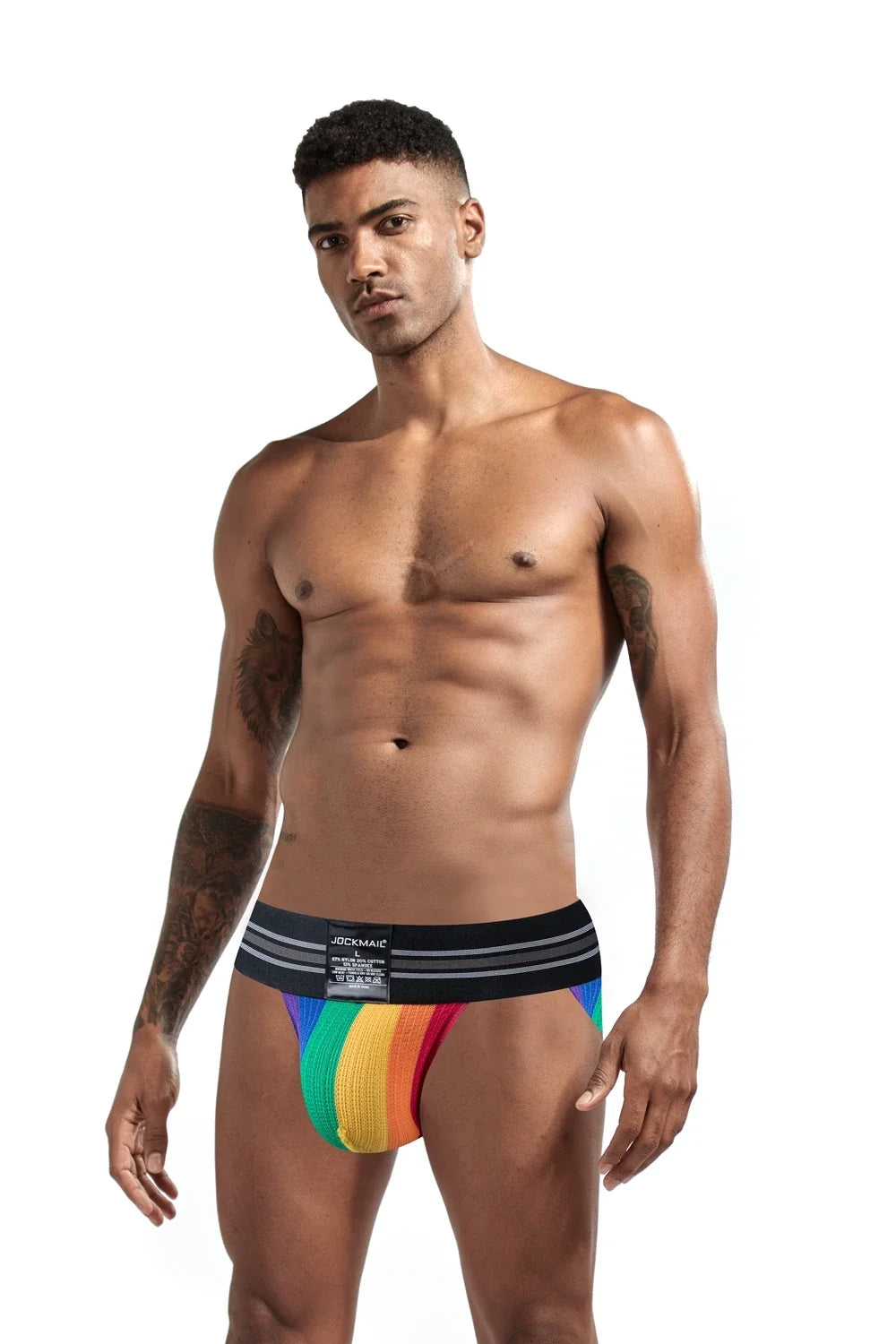 a sexy man in Black Pride Flash Bikini Brief - pridevoyageshop.com - gay men's underwear, Pride rainbow bikini