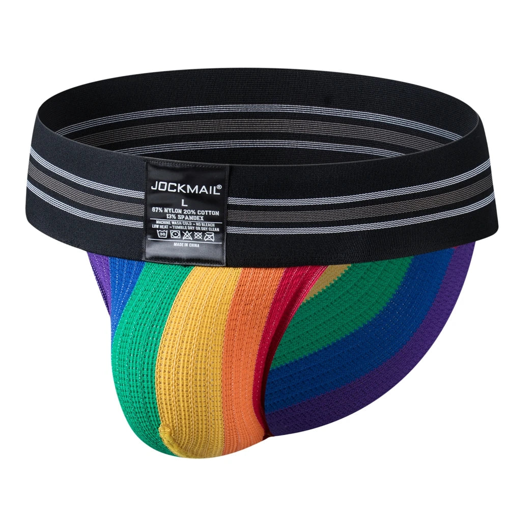 a sexy man in Black Pride Flash Bikini Brief - pridevoyageshop.com - gay men's underwear, Pride rainbow bikini