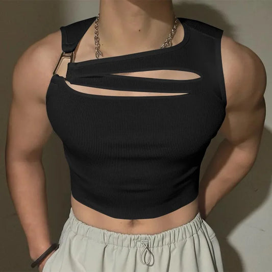 a sexy man in Black Runway Brat Ribbed Crop - pridevoyageshop.com - gay men's fashion, clubwear, party outfit
