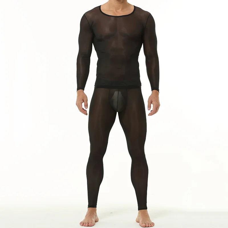 a sexy man in Black Runway Nude-Illusion Mesh Set - pridevoyageshop.com - gay men's fashion, clubwear, party outfit
