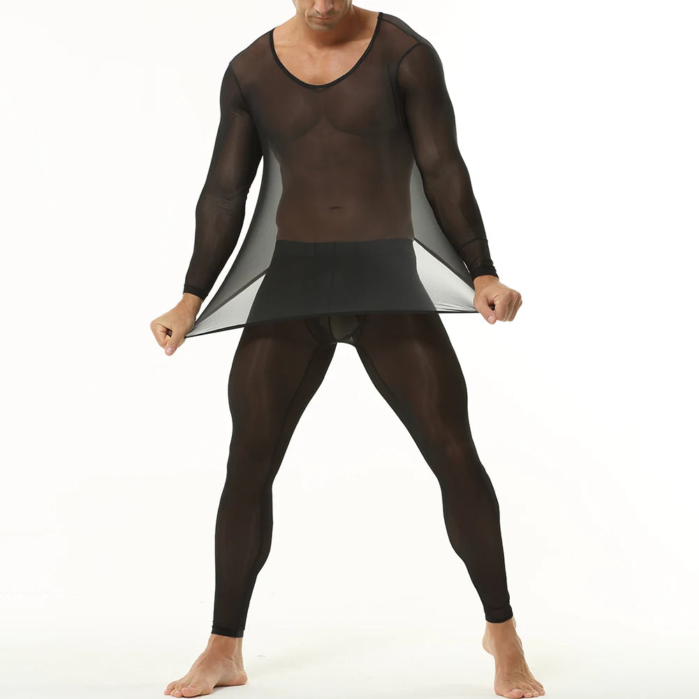 a sexy man in Black Runway Nude-Illusion Mesh Set - pridevoyageshop.com - gay men's fashion, clubwear, party outfit
