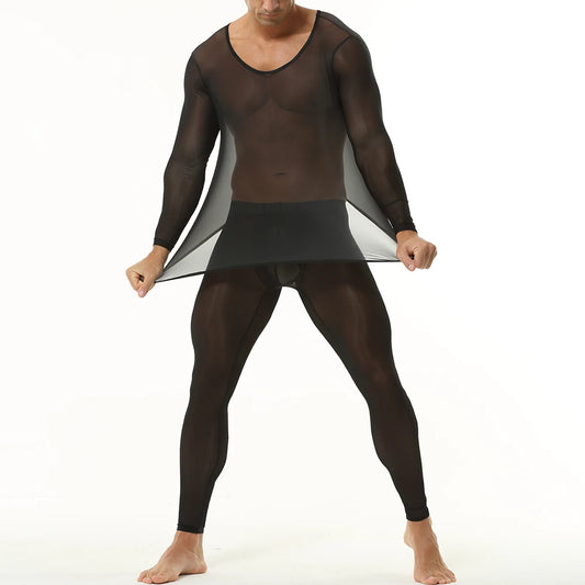 a sexy man in Black Runway Nude-Illusion Mesh Set - pridevoyageshop.com - gay men's fashion, clubwear, party outfit
